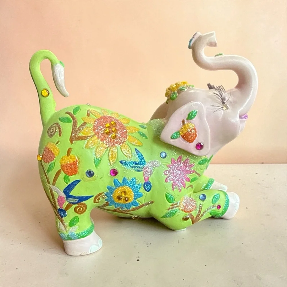 Colorful Elephant Figurine - Green and Pink new in box - Picture 2 of 9